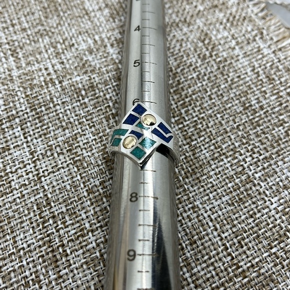 💍 Vintage CCO Coleman Turquoise Lapis Ring - Silver, 14K, Size 7 - Picture 4 of 15